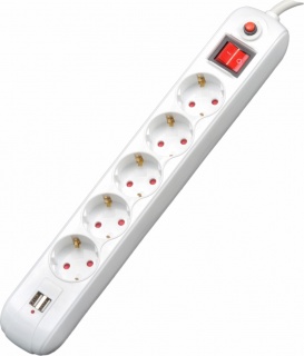 Prelungitor cu 5 prize 3m + 2 x USB 16A Alb, Spacer PP-5-30 USB